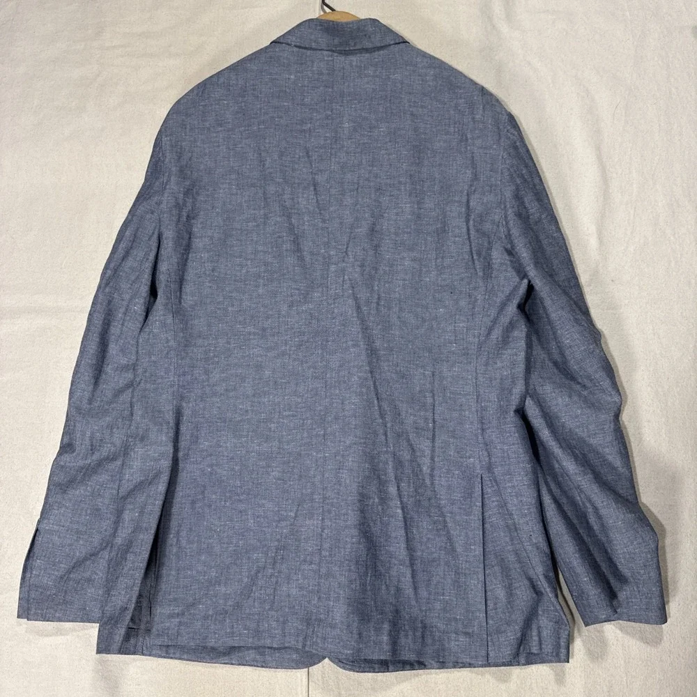 J Crew Ludlow Blazer Mens 44R Slim Blue Linen Sport Coat Slim Two Button Somelos